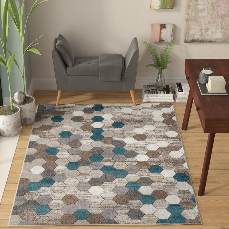Wrought Studio Catalan Beige Blue Indoor Outdoor Area Rug