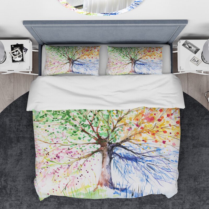 East Urban Home Designart Four Seasons Tree Duvet Cover Set Wayfair