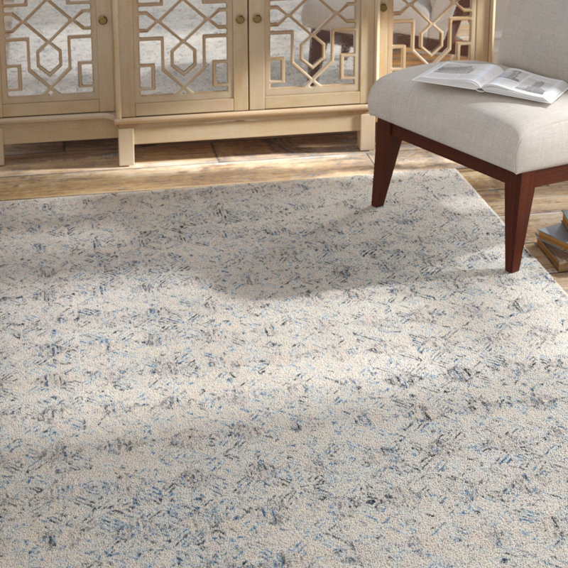 Bungalow Rose Baldridge Geometric Handmade Tufted Wool Blue Ivory Area Rug Wayfair