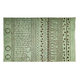 One-of-a-Kind Moroccan Hand-Knotted Green Area Rug