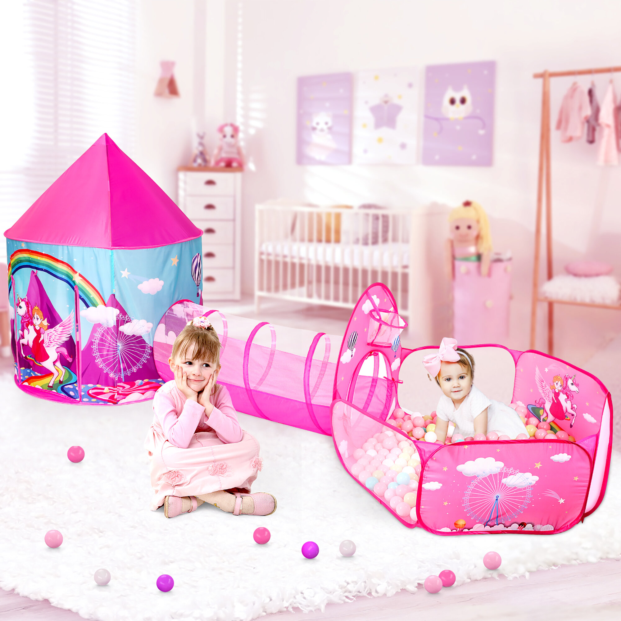 Kids Playhouse Play tent Pink Pop Up Castle Princess Indoor Outdoor Girls Gift 