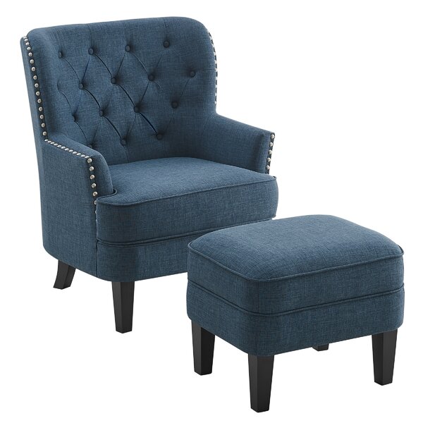 navy blue chair and ottoman