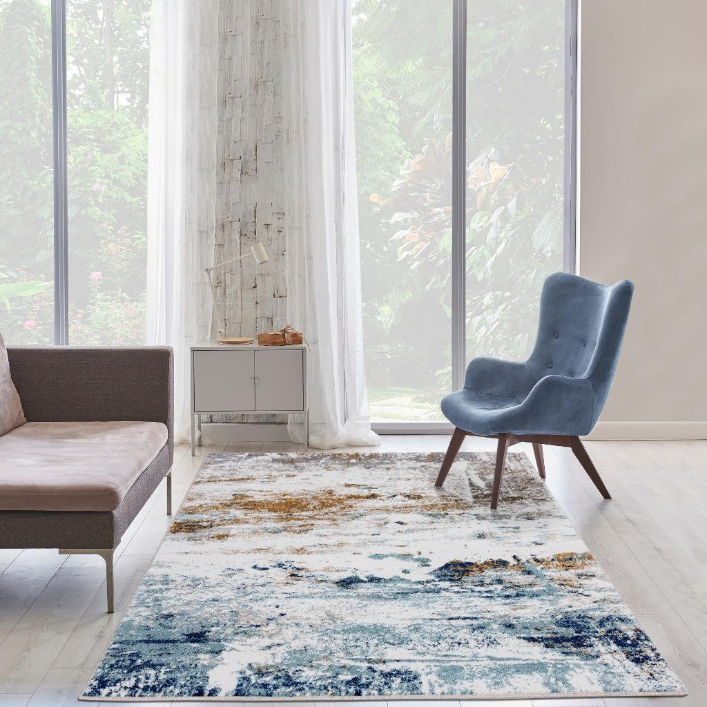 17 Stories Elrosa Power Loom Performance Blue/Gray/Brown Rug | Wayfair