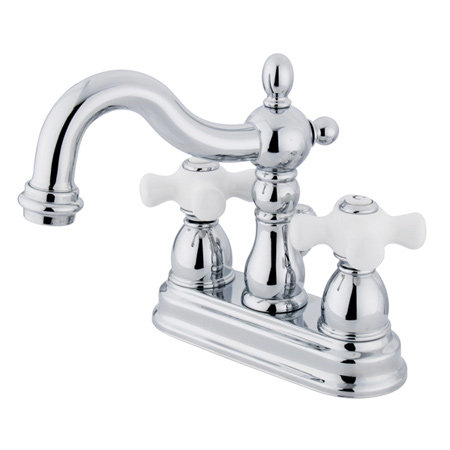 Heritage Centerset Bathroom Faucet With Double Porcelain Cross