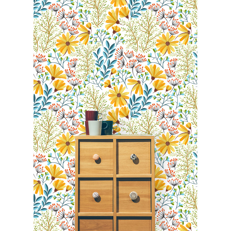 Bungalow Rose Manley Removable Boho Spring Flowers 6 25 L X 25 W Peel And Stick Wallpaper Roll Wayfair
