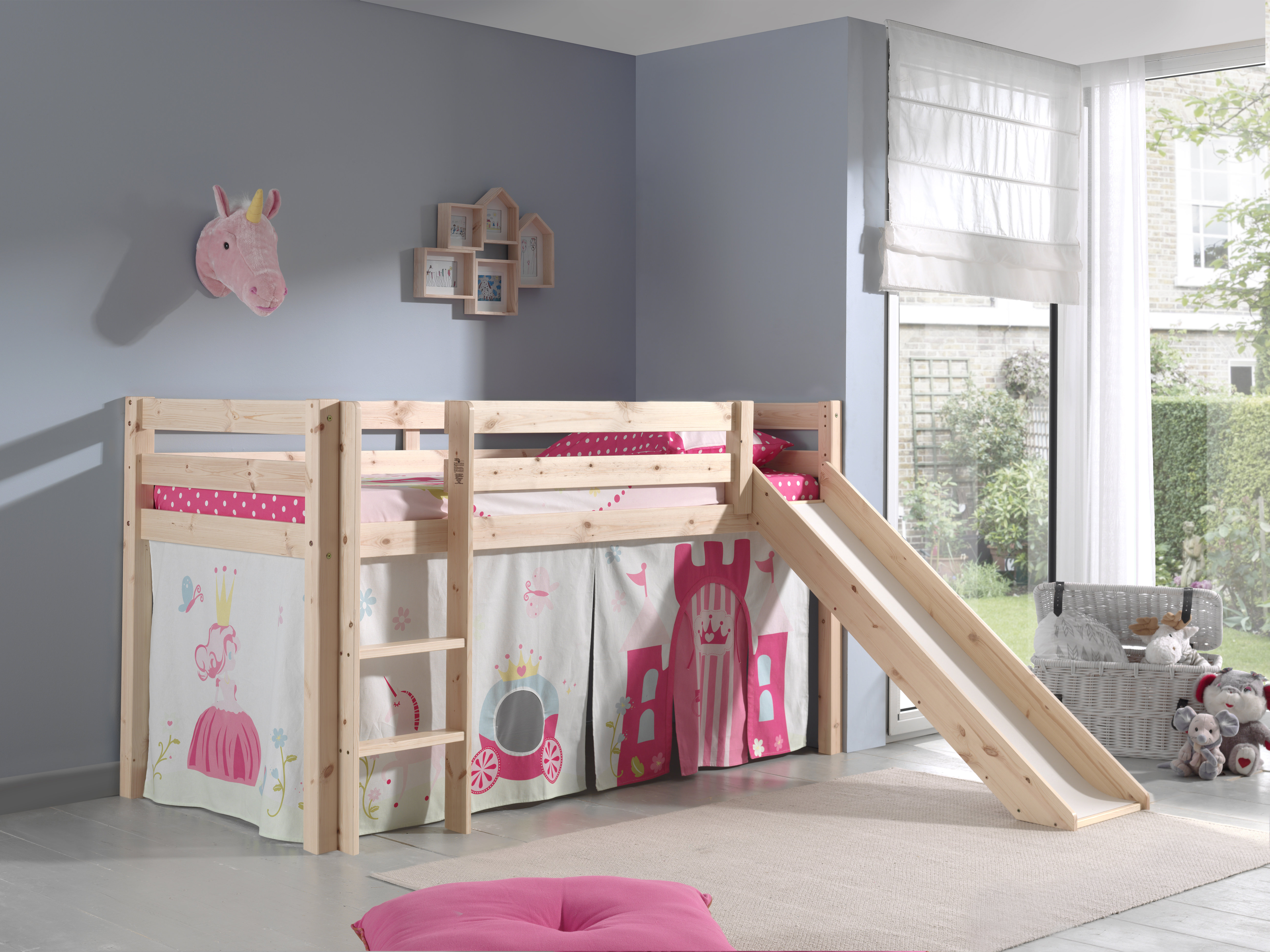 Zoomie Kids Escalera European Single Mid Sleeper Bed With Curtain