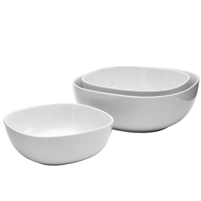 (incomplete )White Serveware 3 Piece Porcelain Serving Bowl Set