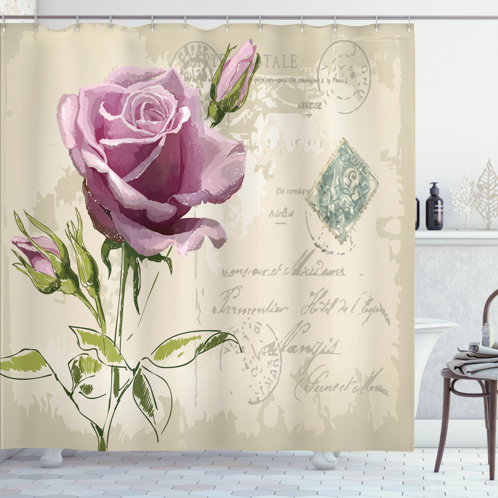 East Urban Home Rose Shower Curtain Set + Hooks Wayfair