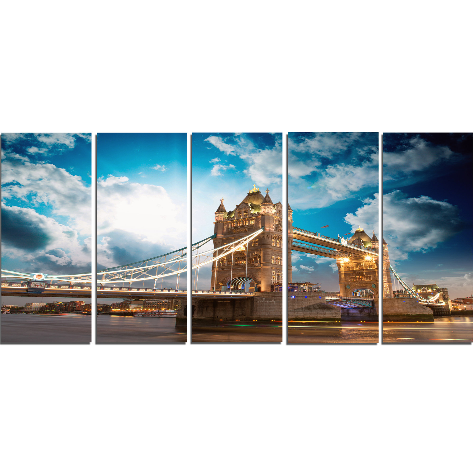 Designart Sunset Over Tower Bridge 5 Piece Wall Art On Wrapped Canvas Set Wayfair