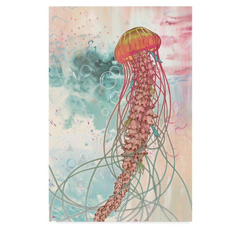Ebern Designs Jellyfish Red Acrylic Painting Print On Wrapped Canvas Wayfair