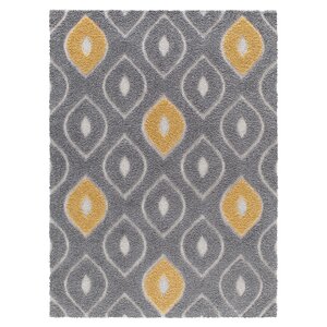 Darwin Platinum Shag Gray/Yellow Area Rug