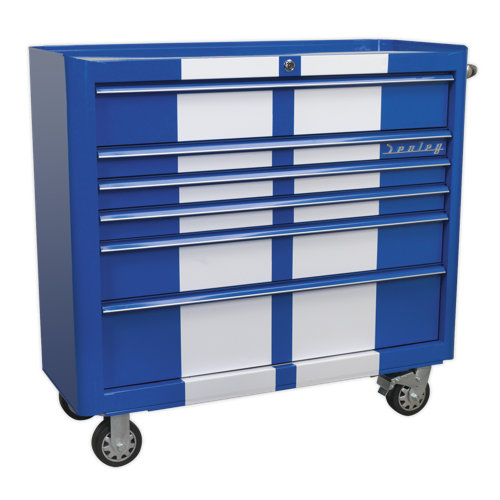 Sealey AP41206BWS Rollcab 6 Drawer Wide Retro Style - Blue with White Stripes