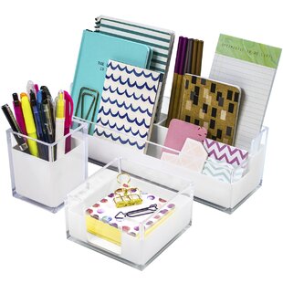 Details about   Office Supply Desk Set of 5 Pieces White Ivory Eco-Leather  with Silver Plated I 
