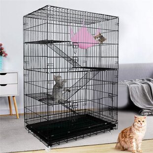 2-Tiers Indoor Cat Playpen Cage Durable Frame Lockable Kitten Playing House Tool