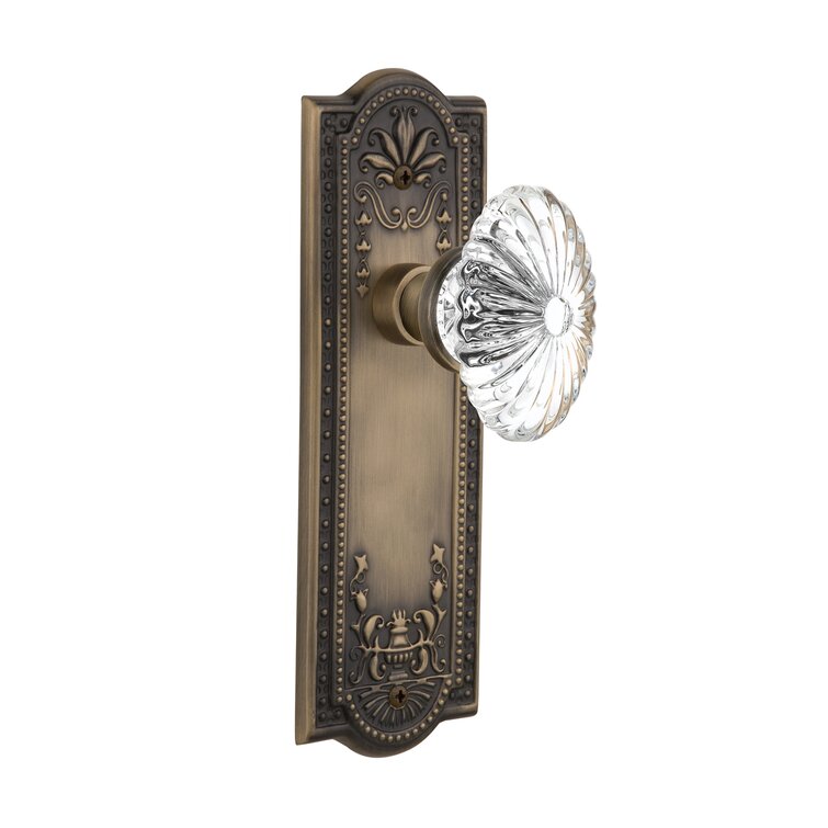 Rousso Reproductions Glass Passage Door Knob Set-Clear Fluted Crystal-Gold Plate 