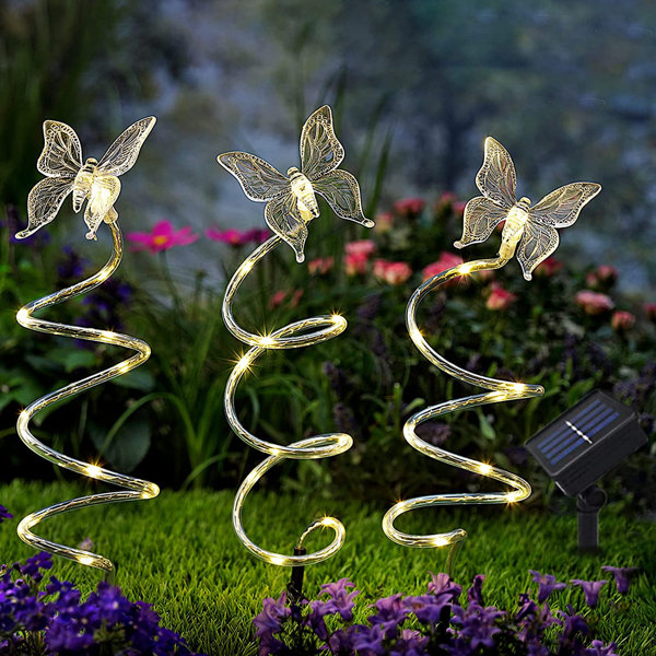 Set Of 4 Butterfly Solar Powered Light Figurines Garden Ornament 