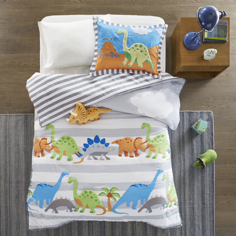 gray dinosaur bedding