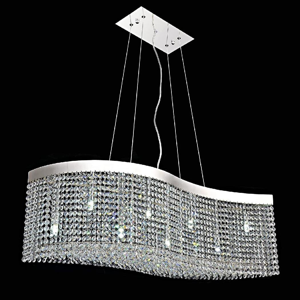 Crystal Chandelier Raindrop Modern Island Pendant Light Linear Hanging Ceiling Light Fixture for Dining Room Bedroom Living Room 2-Pack KJLARS