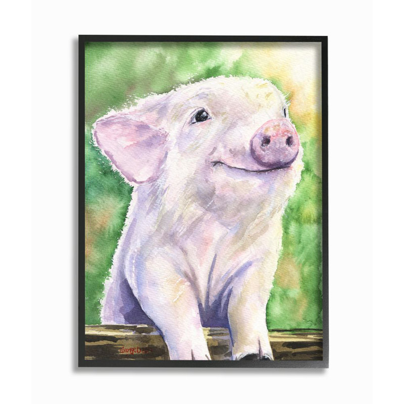 Ebern Designs Ridgemore Baby Pig Watercolor Painting Kids Wall