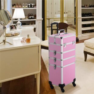 pink makeup case on wheels