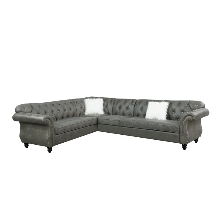 Rosdorf Park Slate Grey Breathable Leatherette Sectional Sofa | Wayfair