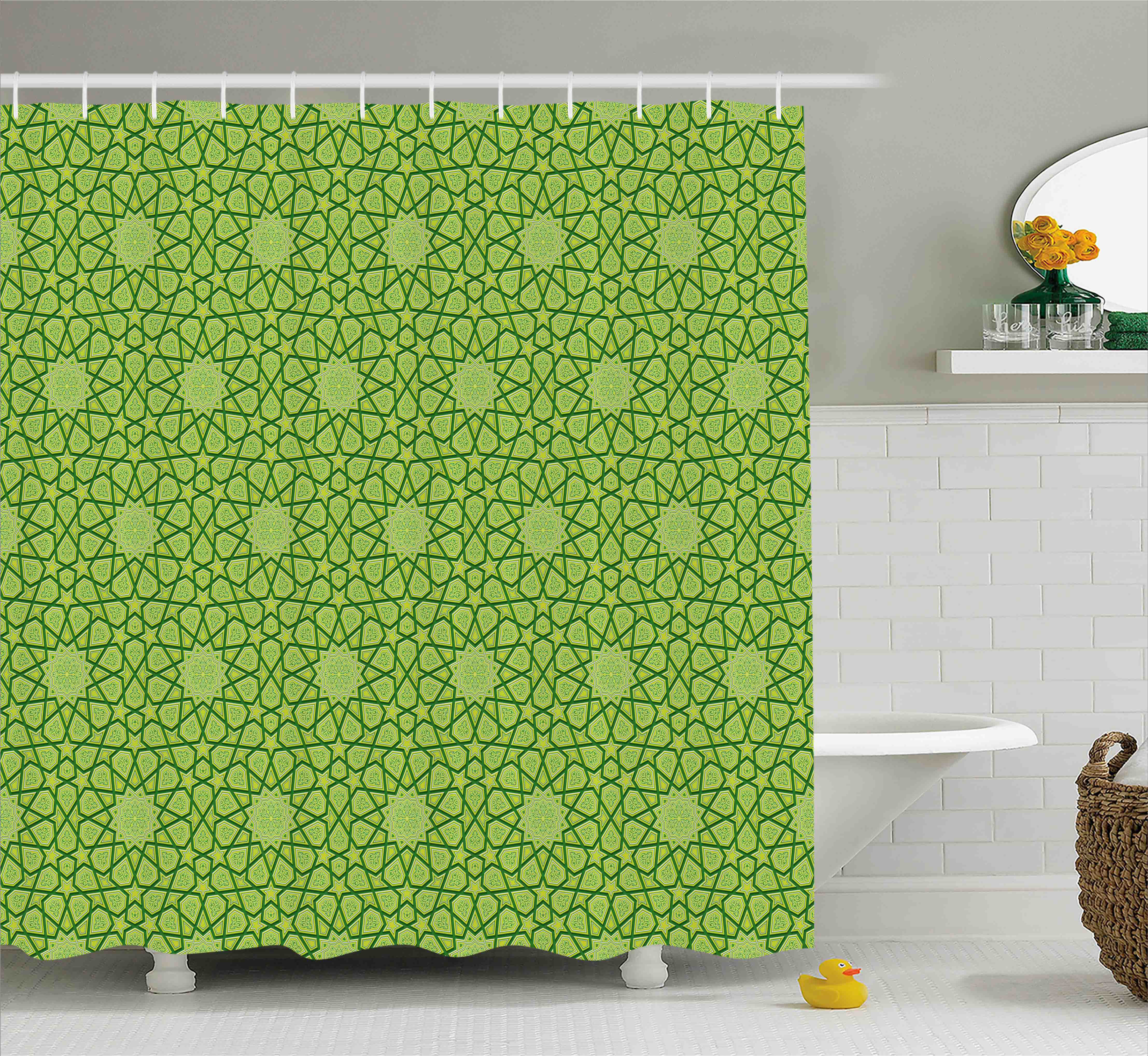 Ebern Designs Kimberly Modern Leather Like Natural Contemporary Image With Stars Geometric Shapes Artwork Image Single Shower Curtain Wayfair