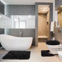 Marble Pattern Pedestal Rug Bathroom Mat Set Toilet Seat Lid Cover Bath Mats 
