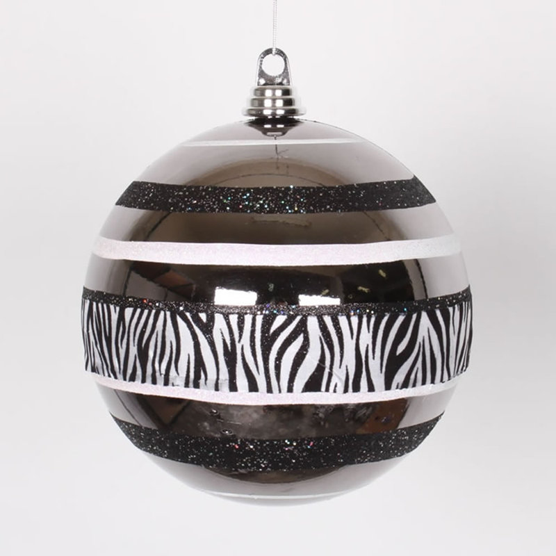 Vickerman Diva Safari Zebra Print And Stripe Commercial Size Christmas Ball Ornament Wayfair