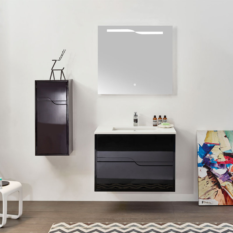 Orren Ellis Feuerstein Glossy Black 41 34 Single Bathroom Vanity Orren Ellis Feuerstein Glossy Black 41