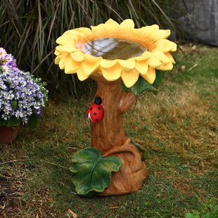Outdoor Bird Bath Sunflower Cast Iron Pedestal Garden Decor Vintage Dish Rustic 