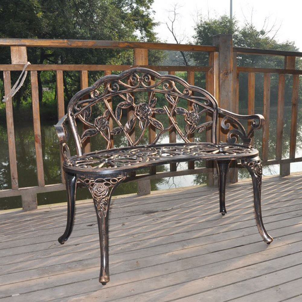 rose cast iron bench