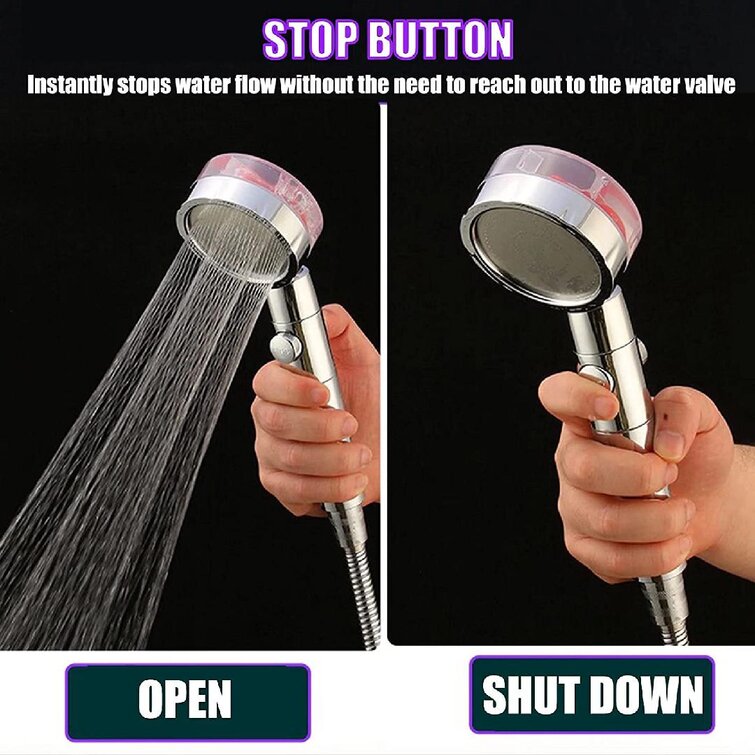 Blue-1 360 Rotated Rainfall with Stop Button and Visualize Turbocharged Blades Propeller Driven Handheld Shower Head High Pressure Water Saving Spray Shower Head
