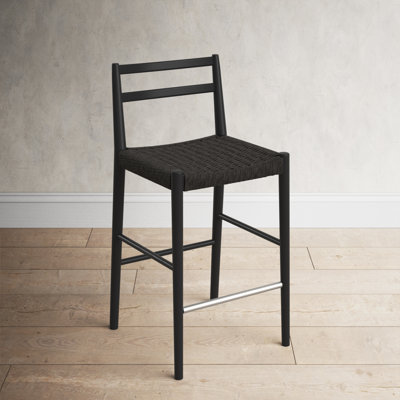 Derrek Counter Stool With Back - Black/black Woven Seat