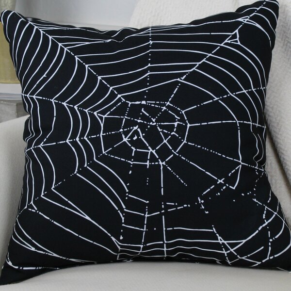 oFloral Happy Halloween Boo Bat and Watercolor Spiderweb Throw Pillow Cover Square Cushion Case for Boy Girl Woman Sofa Couch Bedroom Living Room Home Festival Decorative 18 x 18 inch Black White