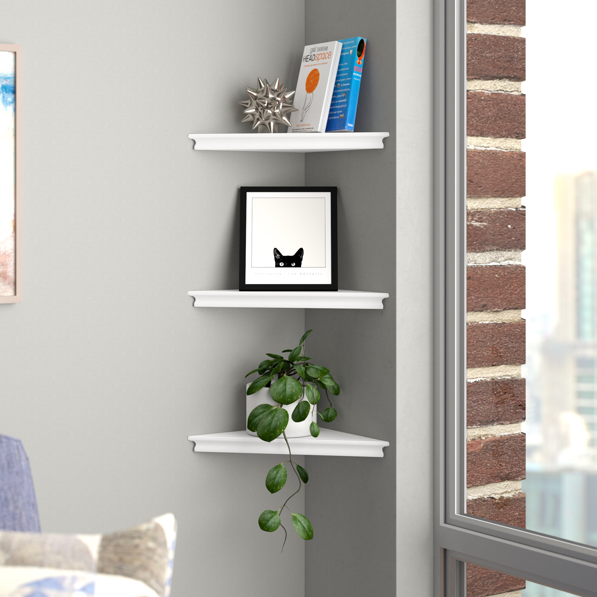 Details about   Bedroom Corner Wall Shelf Storage Organizer 2 3 5 Tier Floating Shelves Bookcase 