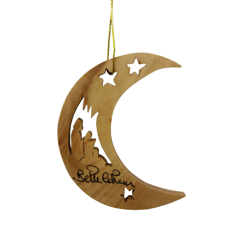 Earthwoodllc Olive Wood Moon With Holy Family And Stars Ornament Wayfair