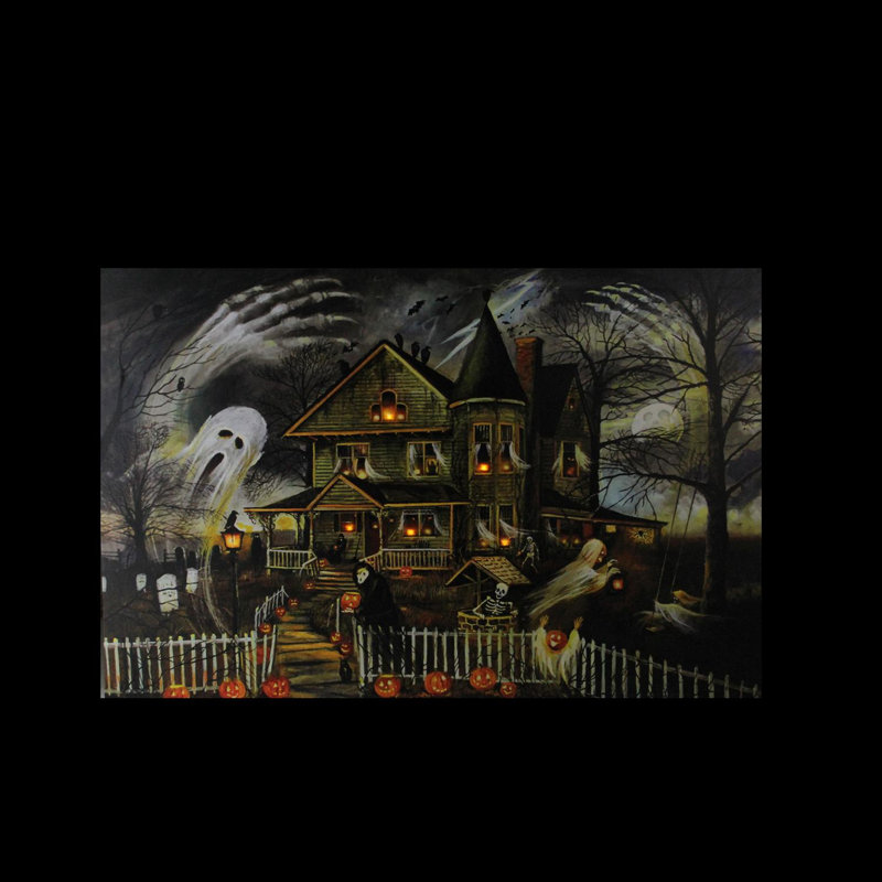 Northlight Led Lighted Creepy Haunted House Halloween Graphic Art Print On Canvas Reviews Wayfair