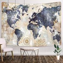 MAP-D,59W x 51L YXyixiang tapestry map world retro Asian south city topography USA Africa Japan tapestry bedroom living room dormitory wall decoration 
