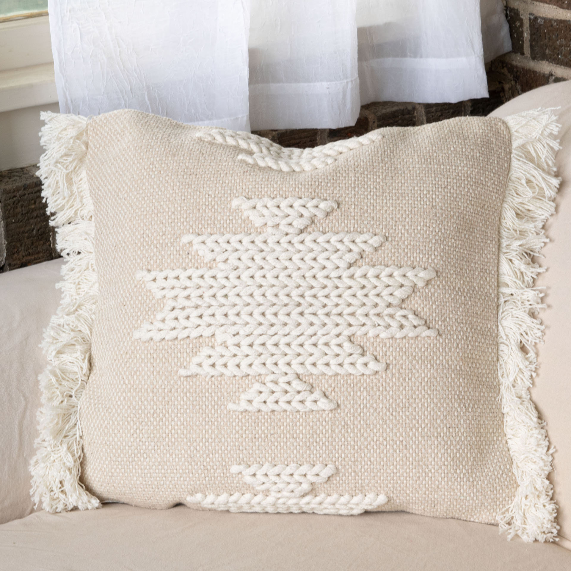 Dakota Fields Hand Woven Decorative Square Cotton Pillow Cover & Insert