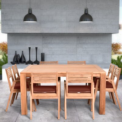 Hoff 9 Piece Teak Dining Set With Sunbrella Cushions Rosecliff Heights Cushion Color Canvas Henna