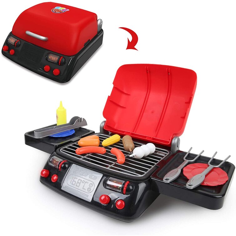 Kids BBQ Grill Pretend Play Toy Kitchen Barbecue Food Cooking Set Lights & Smoke 