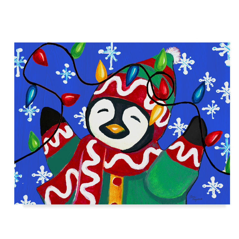 The Holiday Aisle Penguin Christmas Lights Acrylic Painting