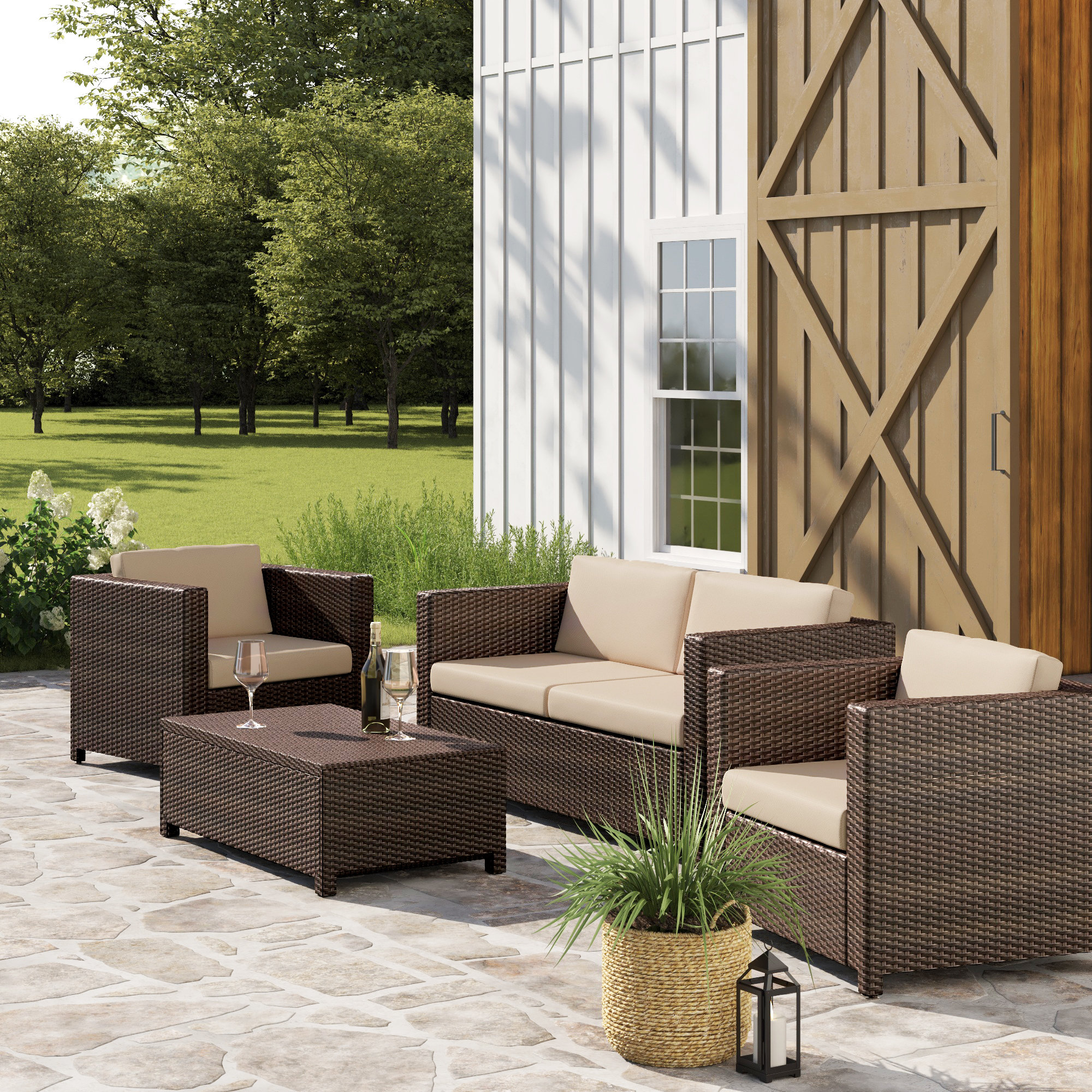 Winterstown 4 Piece Rattan Sofa Seating Group With Cushions 4 Piece Rattan Sofa Seating Group