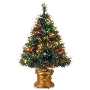 Fiber Optics 3' Green Firework Artificial Christmas Tree with 50 LED Multi Lights and Stand