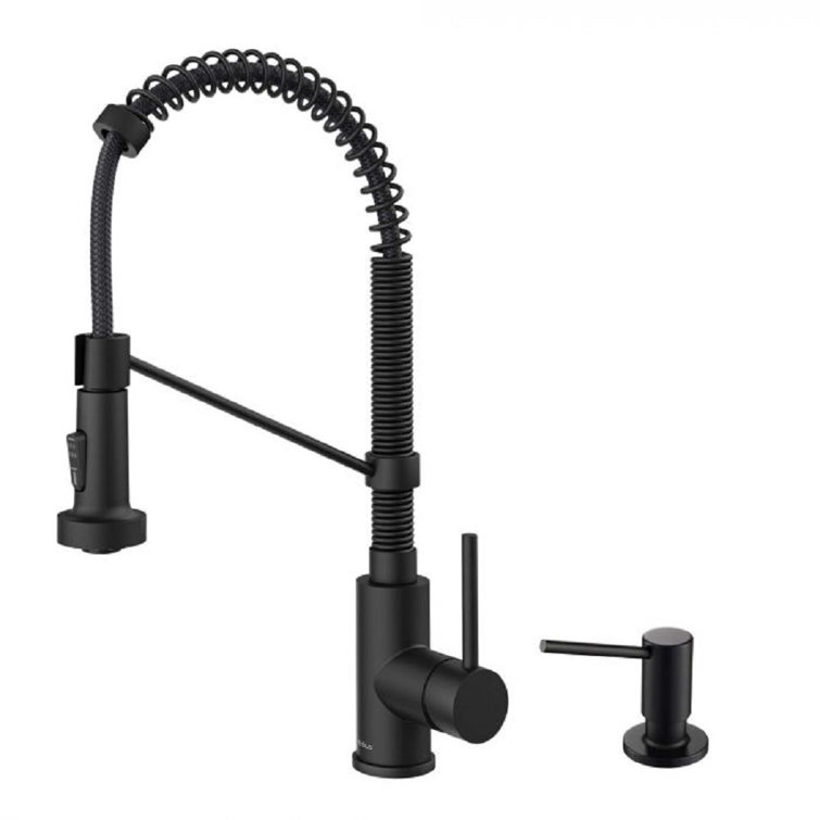 Kraus Bolden 18 Inch Single Handle Commercial Style Pull Down Kitchen Faucet With Soap Dispenser In Matte Black Kpf 1610mb Ksd 43mb Reviews Wayfair Ca