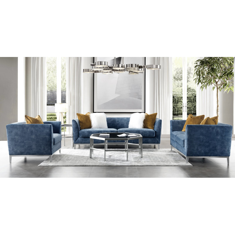 Ivy Bronx Acanva Mid Century Modern Velvet 3 Piece Living Room Set Wayfair