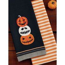 A REAL WITCH FRIENDS HALLOWEEN SET OF 2 BATH HAND TOWELS EMBROIDERED BY LAURA