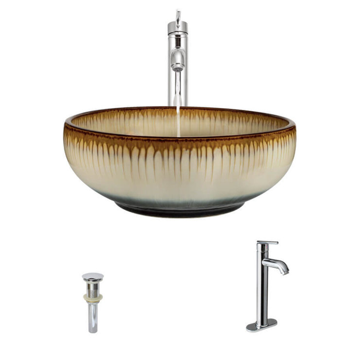 Artisan Ceramic Circular Vessel Bathroom Sink With Faucet