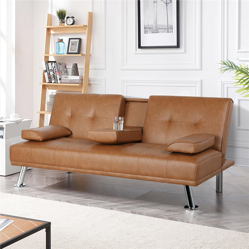 Janni Twin 66'' Wide Faux Leather Biscuit Back Convertible Sofa