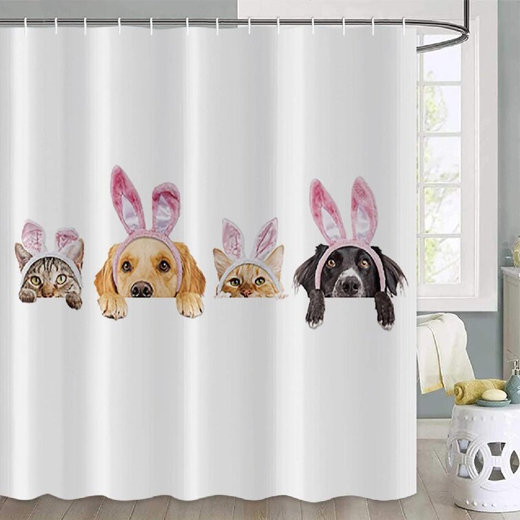 Cute cat Bathroom Decor Shower Curtain Waterproof Fabric w/12 Hook 71*71inches 